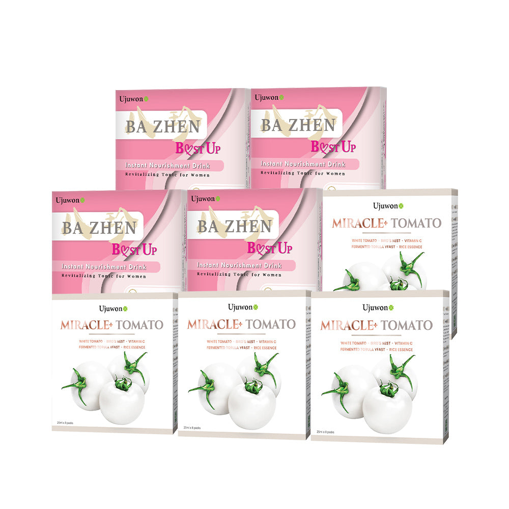 【Bundle Of 8】Ujuwon Miracle+ Tomato Skin Booster 8s x4 + Ba Zhen B.ust Up Instant Nourishment Drink 8s x4