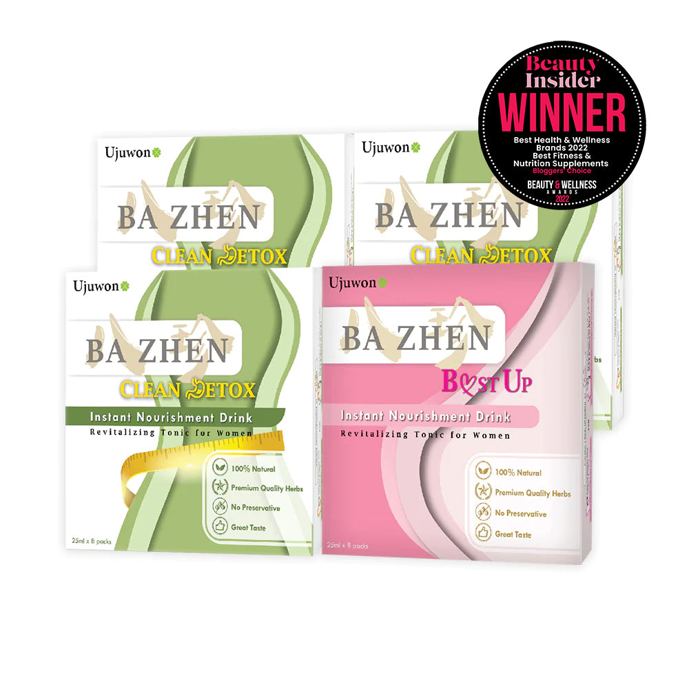 【Bundle of 4】Ujuwon Ba Zhen B.ust Up Instant Nourishment Drink 8s x1 + Clean Detox Instant Nourishment Drink 8s x3