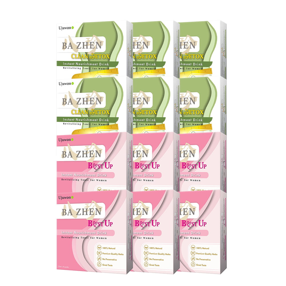 【Bundle of 12】Ujuwon Ba Zhen B.ust Up Instant Nourishment Drink 8s ×6 + Clean Detox Instant Nourishment Drink 8s ×6