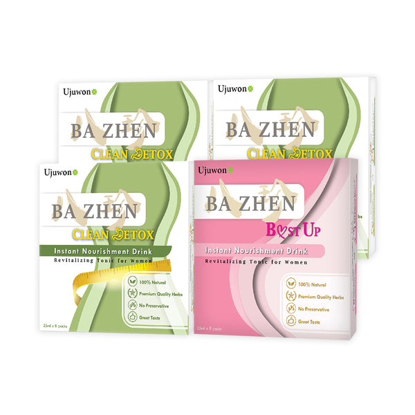 【Bundle of 4】Ujuwon Ba Zhen B.ust Up Instant Nourishment Drink 8s x1 + Ba Zhen Clean Detox Instant Nourishment Drink 8s x3